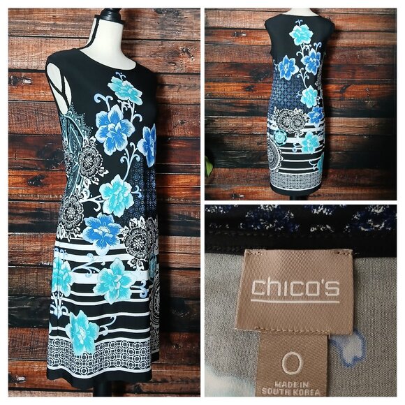 Chico's Dress Size 0 Small Floral Mosaic Shift Stretch - Picture 1 of 9